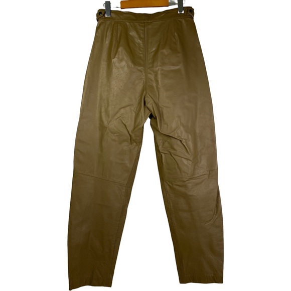 Vintage women’s Stylman Brown/Tan High Waist Pleated Leather Pants Size 15 - Picture 15 of 15